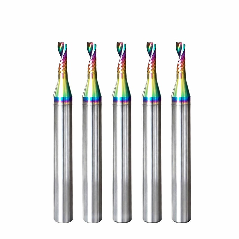 WEXWE Tools Solid Carbide CNC Spiral Single Flute End Mill - for Acrylic Plate Aluminum, Wood, Plastic, Brass, Copper Cutting - 1/16 Diameter 1/8" Shank 1.5" Length,1 Flute (1/16-1.5" 5PCS) - Image 1